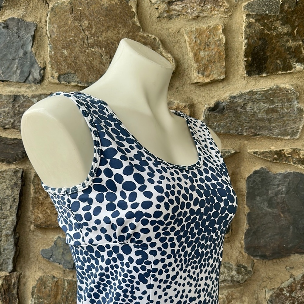 Mahi Gold Navy & White Polka Dot Sleeveless Fit & Flare Dress | Size S - Picture 4 of 8